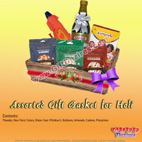 Omay Foods Splendid Feast Holi Gift Box I Pack of 9 I Holi Gift Hamper I  Snacks, Thandai, Gulal, Water Balloons I Corporate Gifts I Personal Gift  Box I Dry-Fruits, Healthy Snacks |