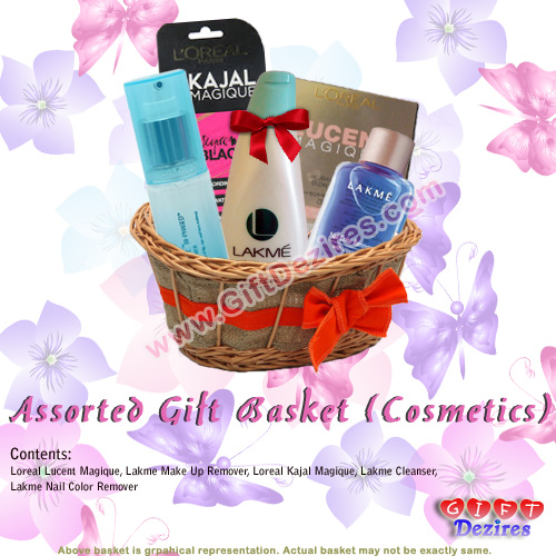 Premium Photo | Gift basket with cosmetics on textured table